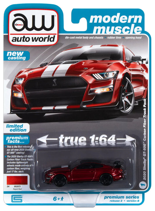 Auto World Modern Muscle 2020 Shelby GT500 Carbon Fiber Track Pack Rapid Red 1:64