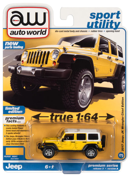 Auto World Sport Utility 2017 Jeep JK Wrangler Chief Edition Acid Yellow 1:64