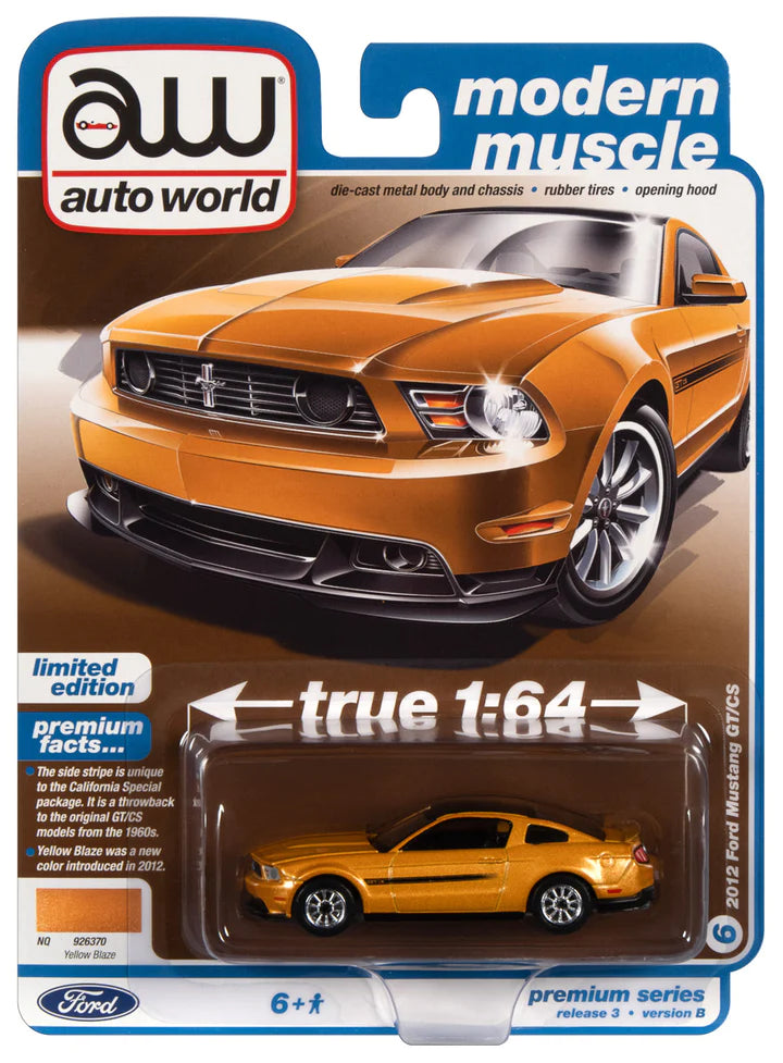 Auto World Modern Muscle 2012 Ford Mustang GT/CS Yellow Blaze 1:64
