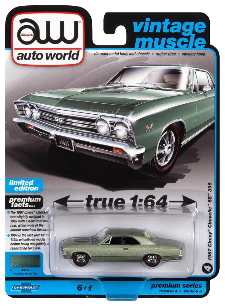 Auto World Vintage Muscle 1967 Chevy Chevelle SS 396 Mountain Green Poly 1:64