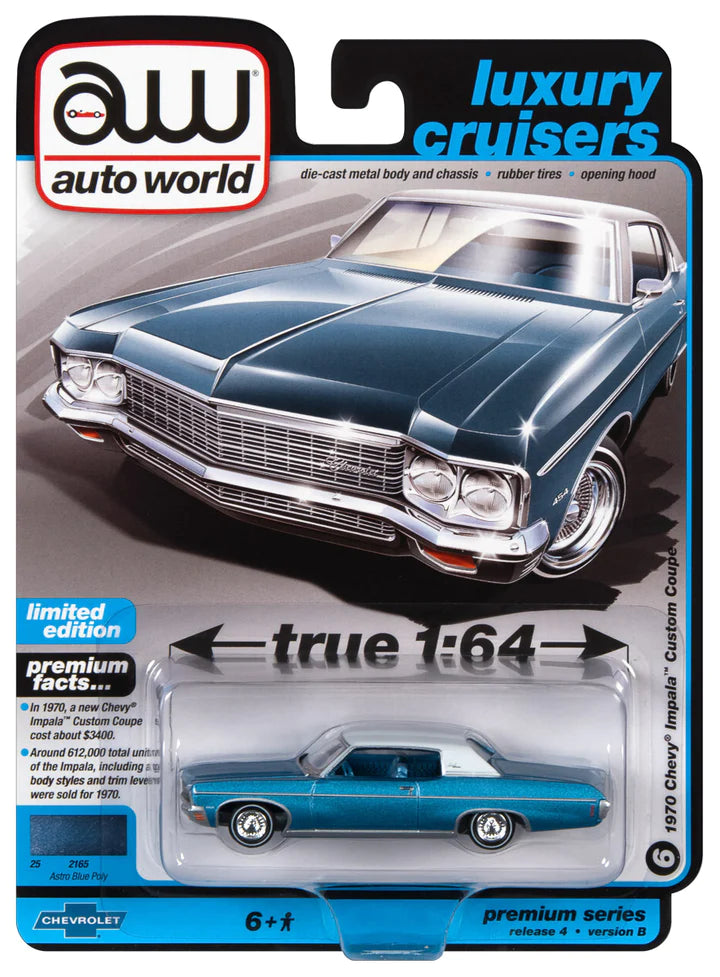 Auto World Luxury Cruisers 1970 Chevy Impala Custom Coupe Astro Blue Poly 1:64