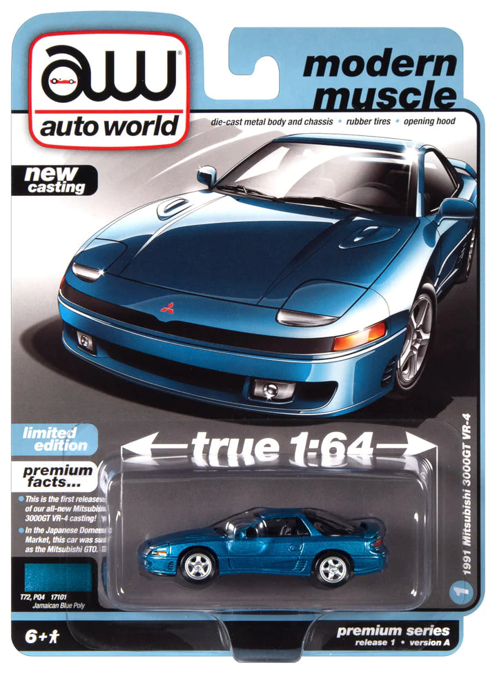 Auto World Modern Muscle 1991 Mitsubishi 3000GT VR4 Jamaican Blue Poly 1:64