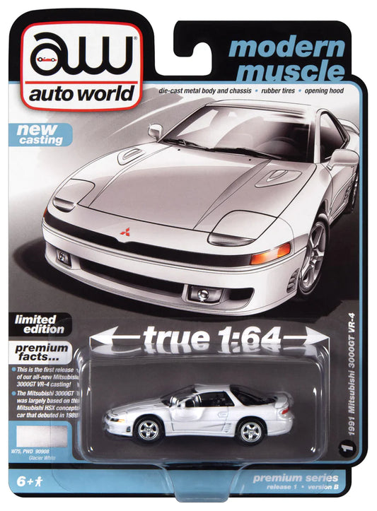 Auto World Modern Muscle 1991 Mitsubishi 3000GT VR4 Glacier White 1:64