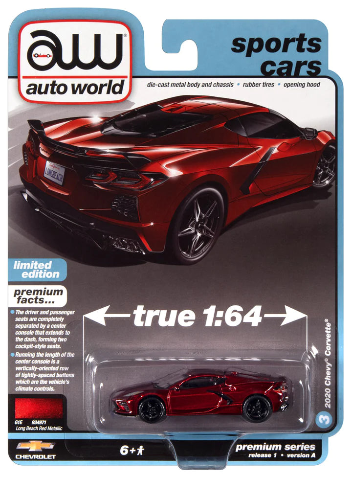 Auto World Sports Cars 2020 Chevy Corvette Long Beach Red Metallic 1:64