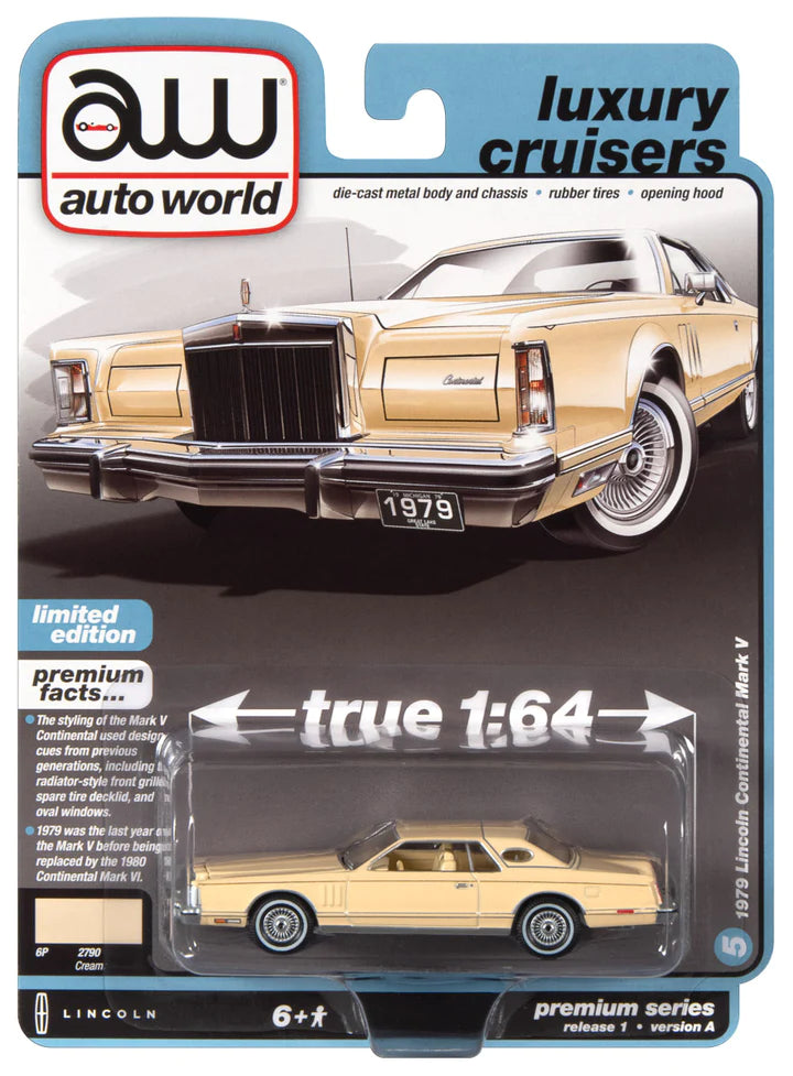 Auto World Luxury Cruisers 1979 Lincoln Continental Mark V Cream 1:64