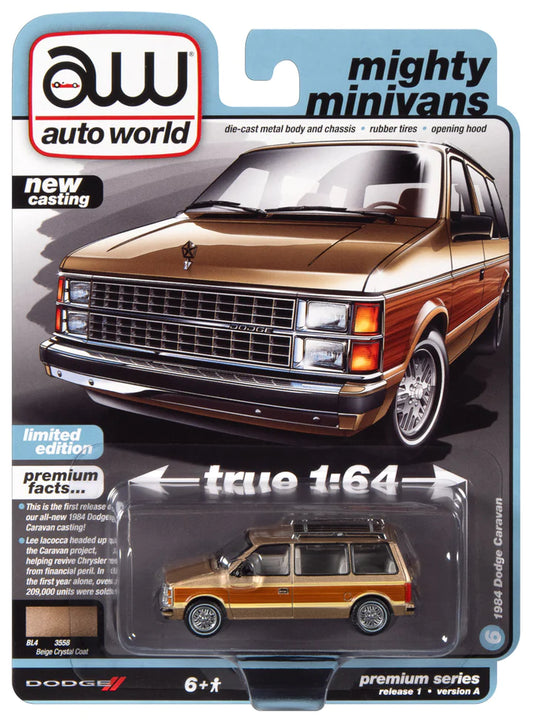 Auto World Mighty Minivans 1984 Dodge Caravan Beige Crystal Coat 1:64