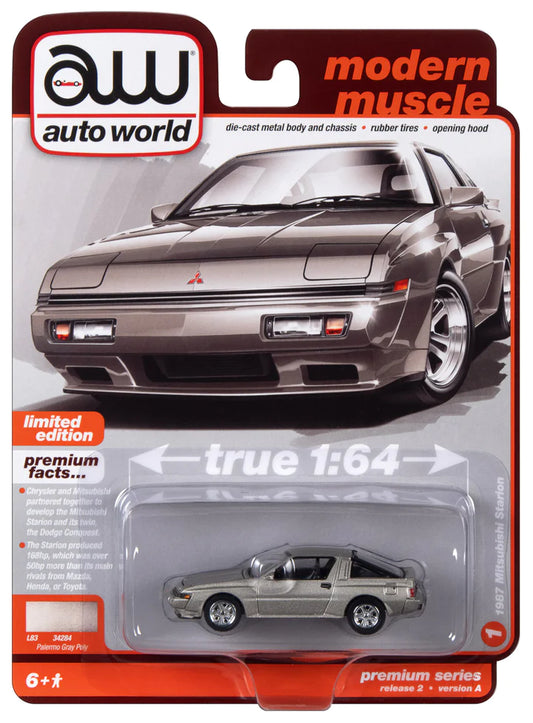 Auto World Modern Muscle 1987 Mitsubishi Starion Palermo Gray Poly 1:64