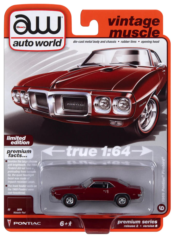 Auto World Vintage Muscle 1969 Pontiac Firebird Matador Red 1:64