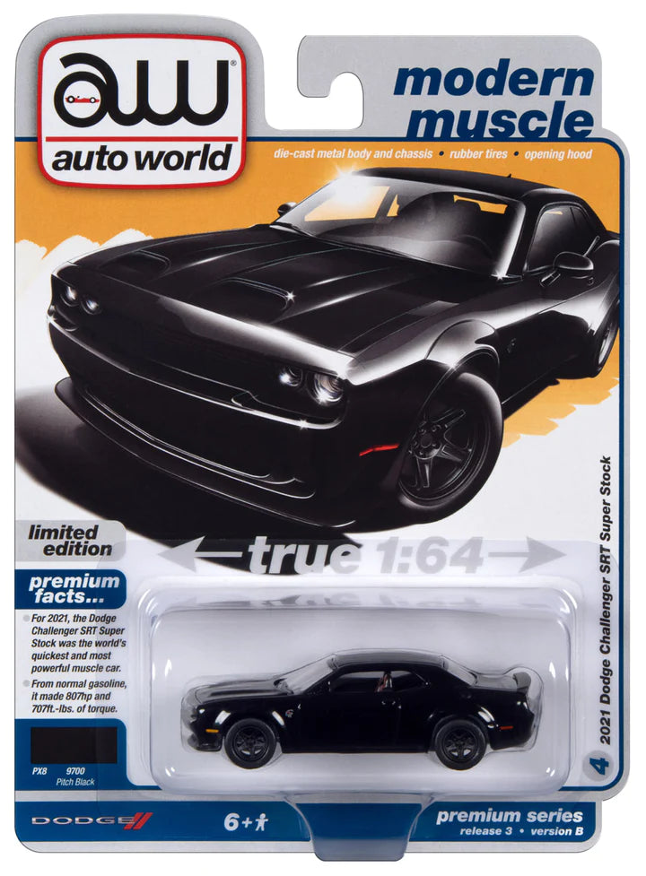 Auto World Modern Muscle 2021 Dodge Challenger SRT Super Stock Pitch Black 1:64