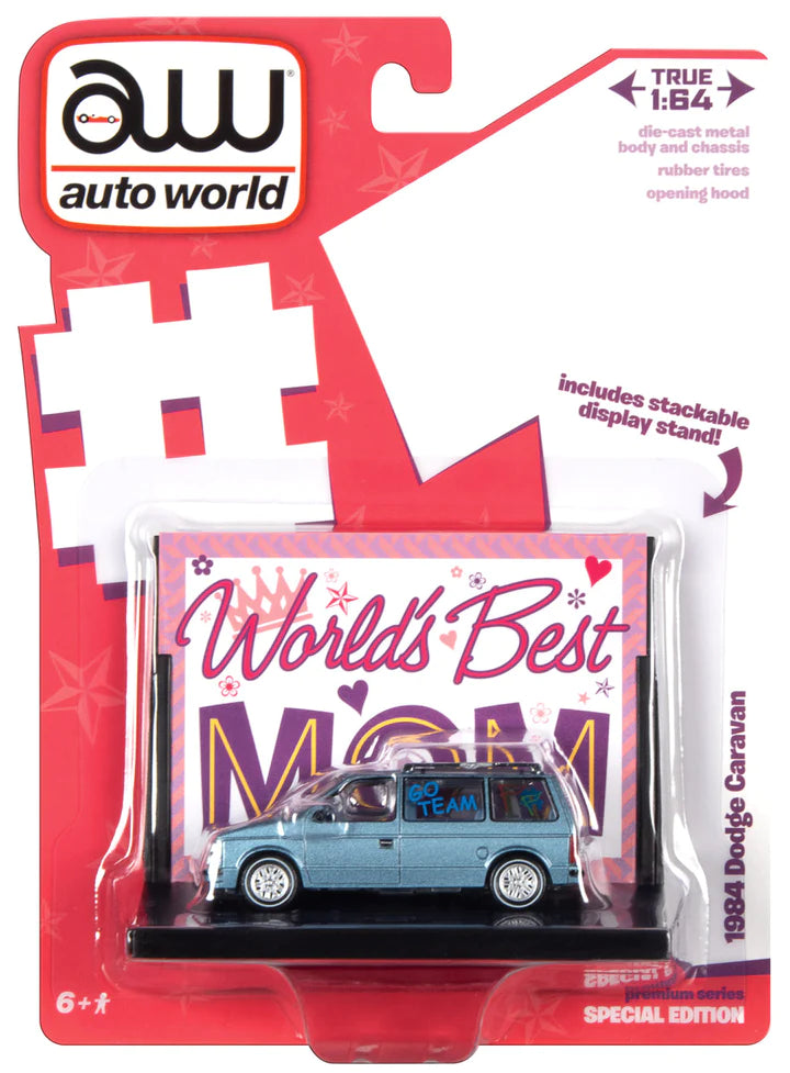 Auto World Worlds Best Mom 1984 Dodge Caravan Blue 1:64