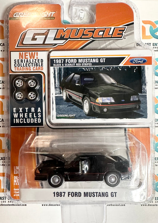 Greenlight GL Muscle 1987 Ford Mustang GT Black with Extra Wheels 1:64