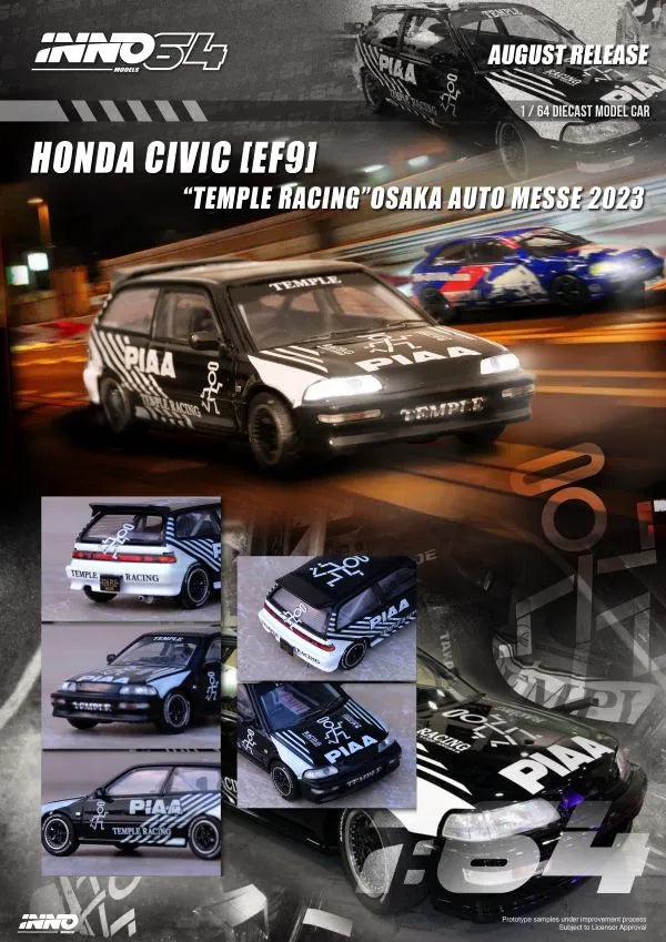 Inno64 Honda Civic EF9 Temple Racing Osaka Auto Messe 2023 PIAA Black 1:64
