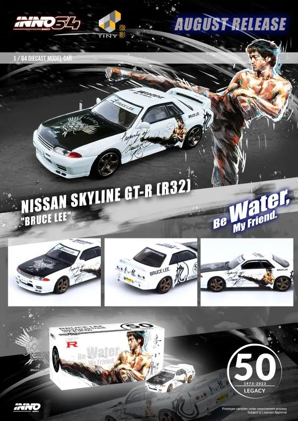 Inno64 Nissan Skyline GTR R32 Bruce Lee White Black 1:64
