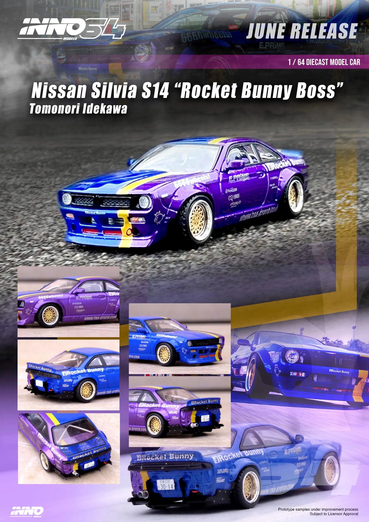 Inno64 Nissan Silvia S14 Rocket Bunny Boss Tomonori Idekawa Purple Blue 1:64
