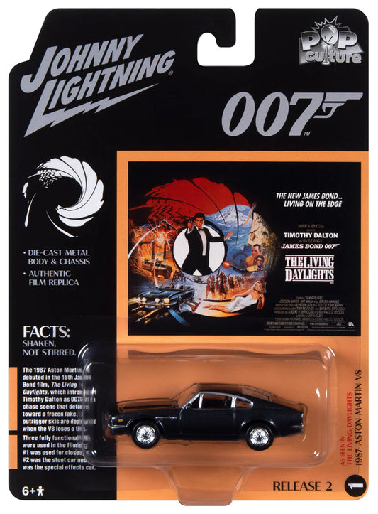 Johnny Lightning Pop Culture 2023 James Bond The Living Daylights 1987 Aston Martin V8 Gray 1:64