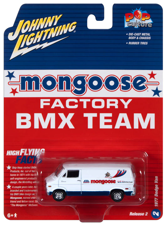 Johnny Lightning Pop Culture 2023 Mongoose 1977 Dodge Van White 1:64