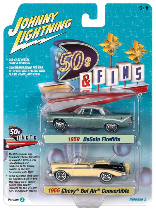 Johnny Lightning 2 Pack 50s & Fins 1959 DeSoto Fireflite 1956 Chevy Bel Air Convertible Version A 1:64