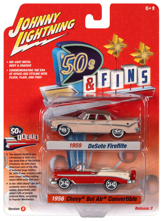 Johnny Lightning 2 Pack 50s & Fins 1959 DeSoto Fireflite 1956 Chevy Bel Air Convertible Version B 1:64
