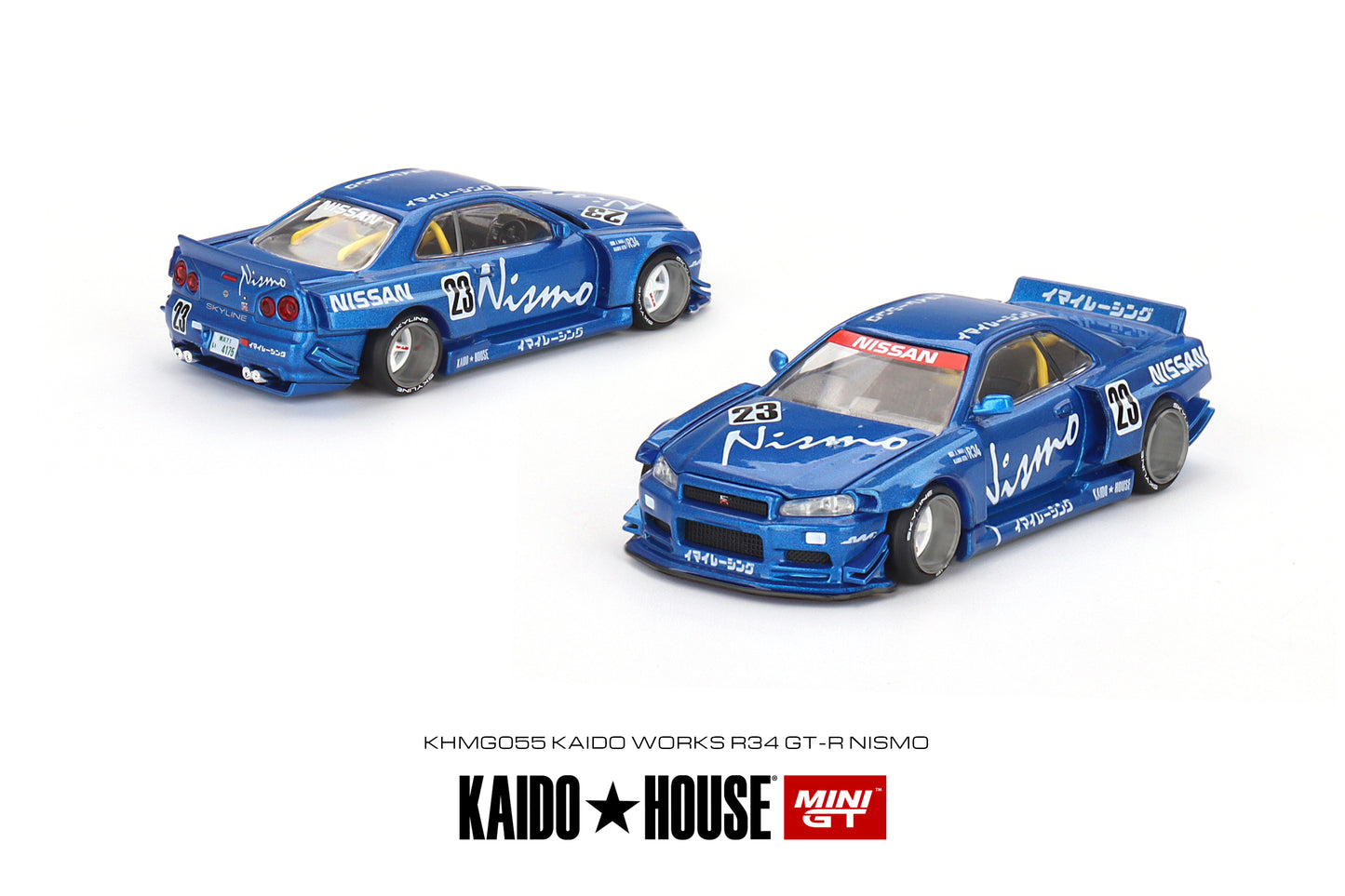 Mini GT Kaido House 055 Nissan Skyline GT-R (R34) Kaido Works Nismo Blue 1:64