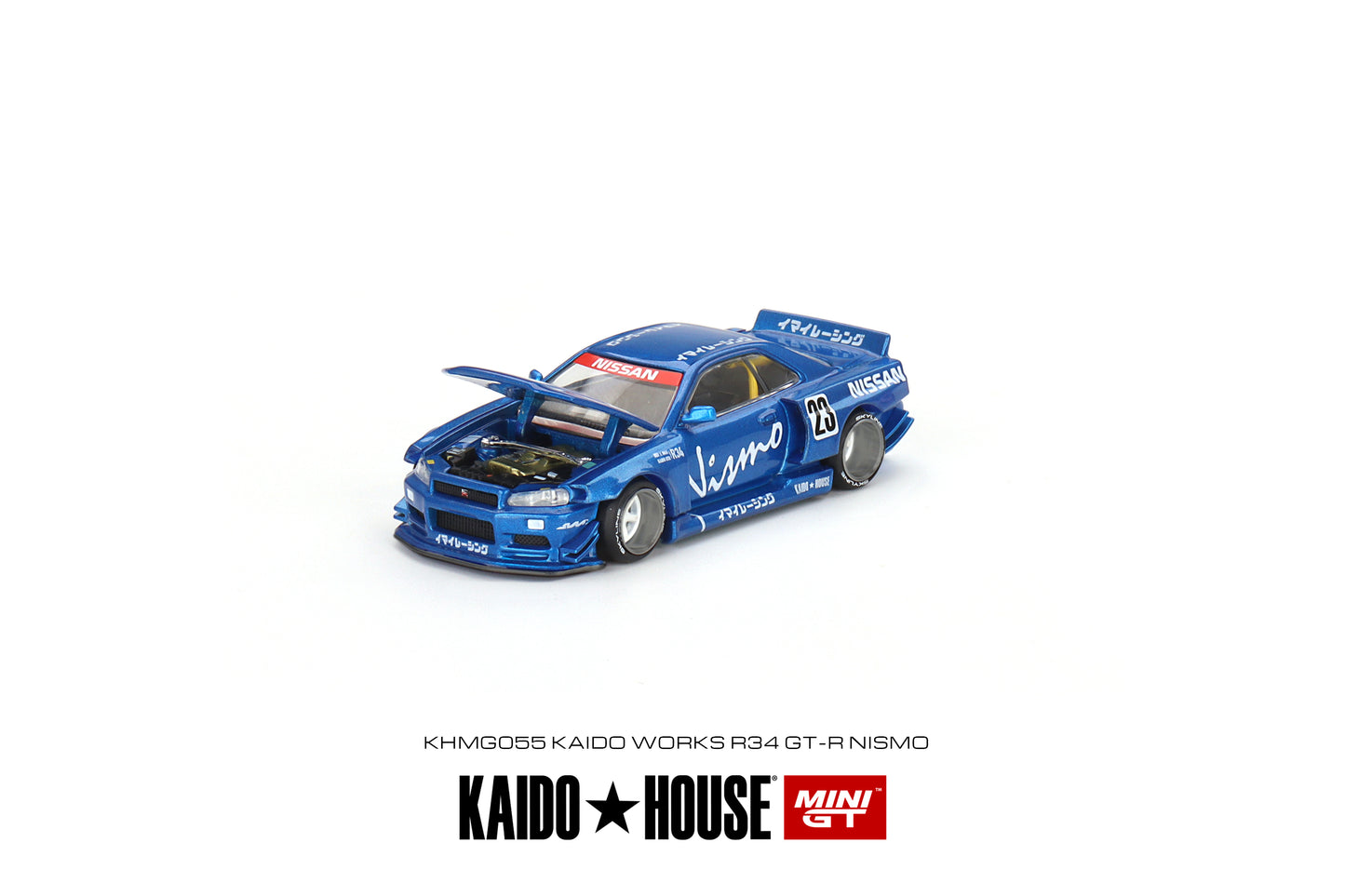 Mini GT Kaido House 055 Nissan Skyline GT-R (R34) Kaido Works Nismo Blue 1:64