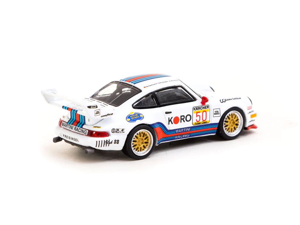 Tarmac Works X Schuco Porsche 911 Turbo S LM GT BRP GT Series 1995 Koro White 1:64