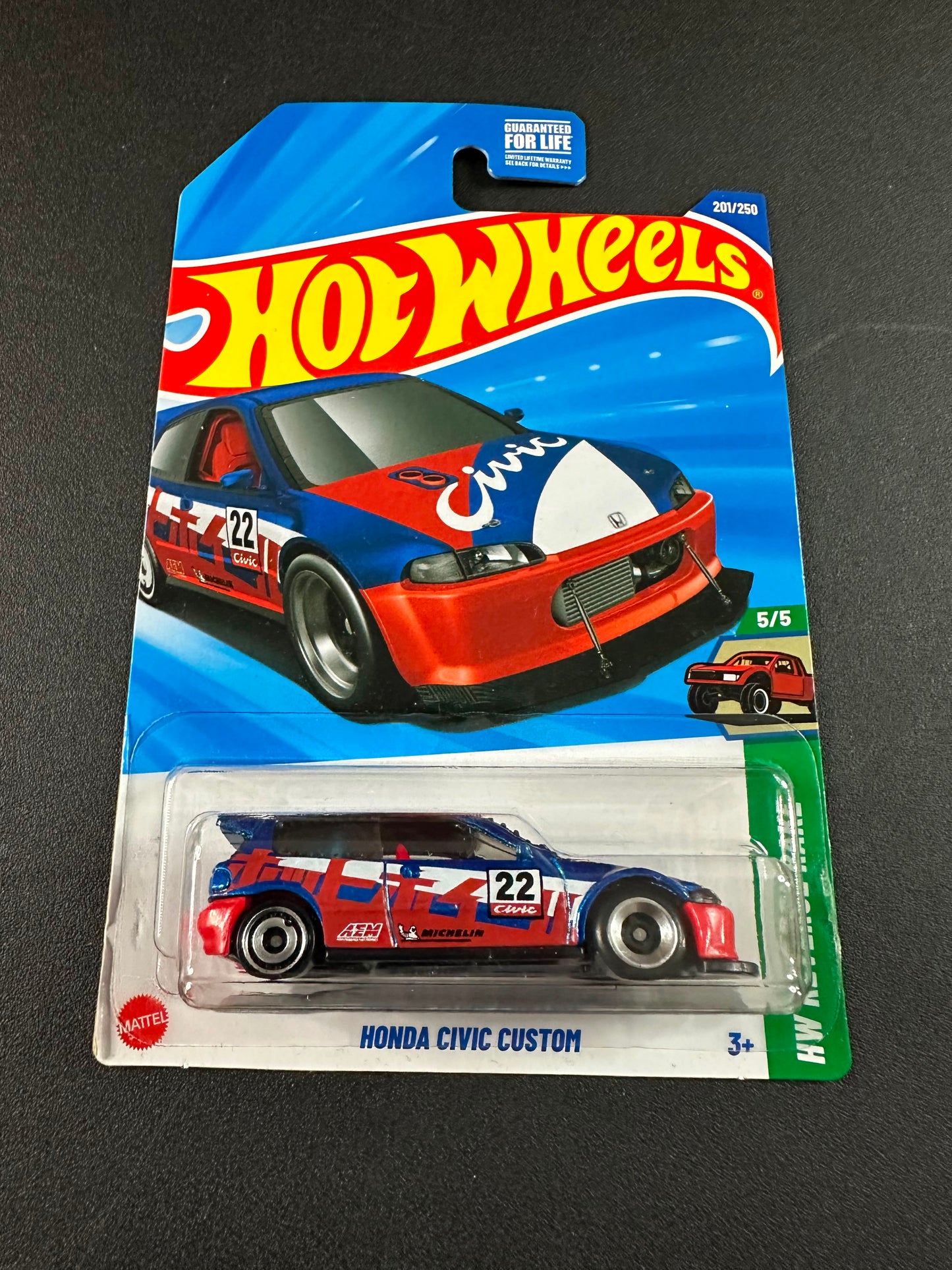 Hot Wheels Honda Civic Custom Blue Red 1:64