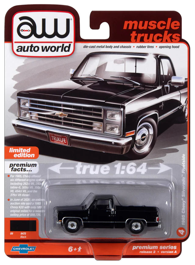 Auto World Muscle Truck 1985 Chevy Silverado Fleetside Black 1:64