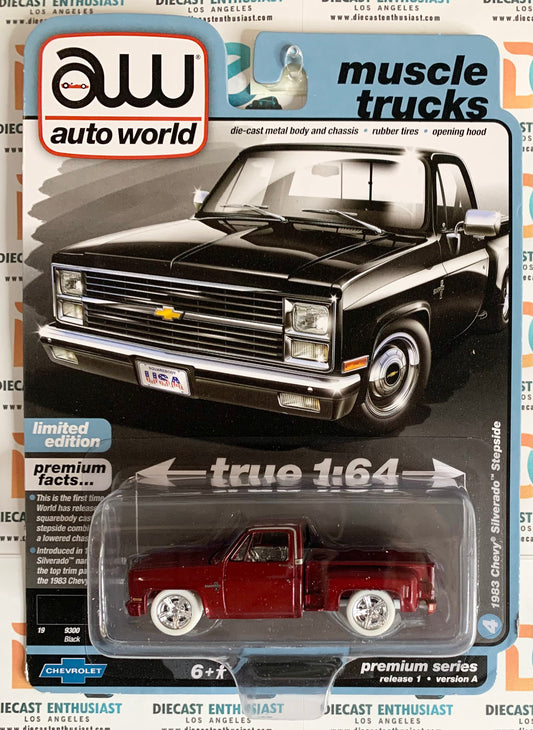 CHASE ULTRA RED Auto World Muscle Trucks 1983 Chevy Silverado Stepside Black 1:64