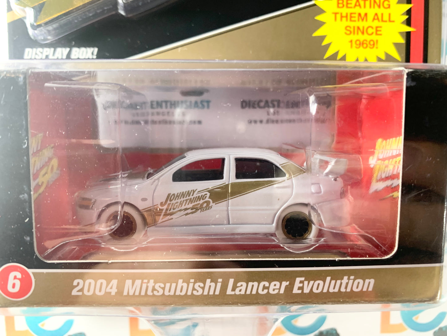 BAD BLISTER CHASE WHITE LIGHTNING Johnny Lightning Mijo Exclusives 50 Years 2004 Mitsubishi Lancer Evolution 1:64