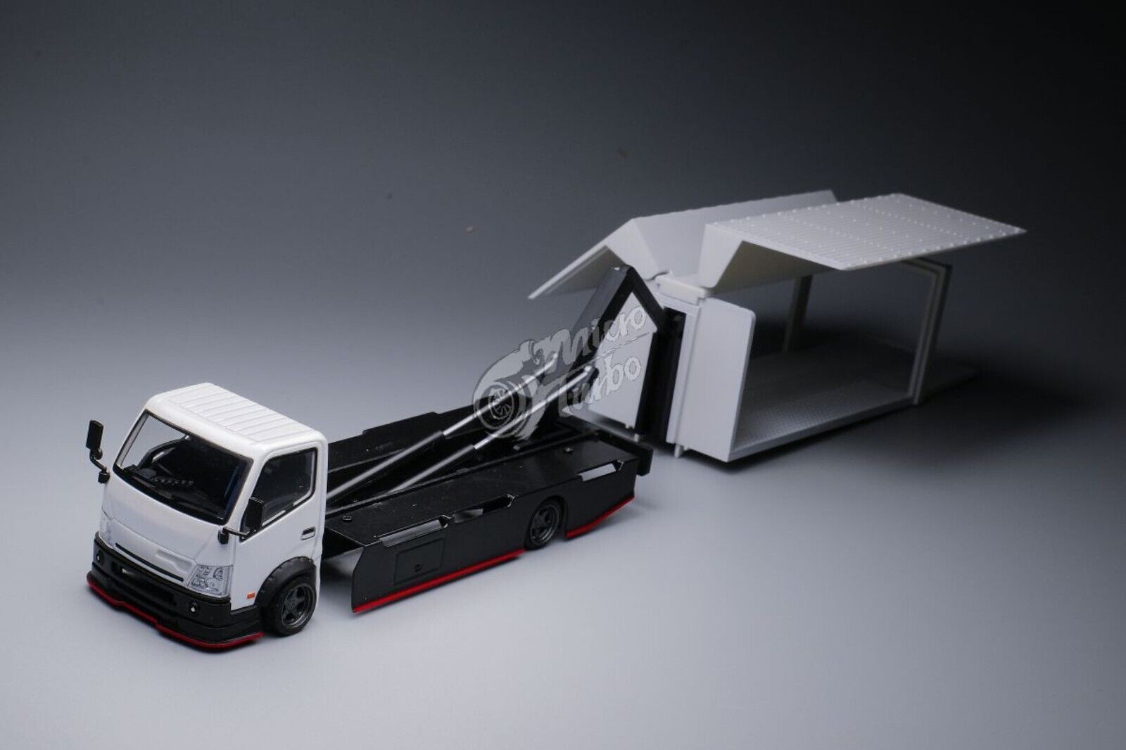Micro Turbo Custom Truck Transporter Box White with Sticker 1:64