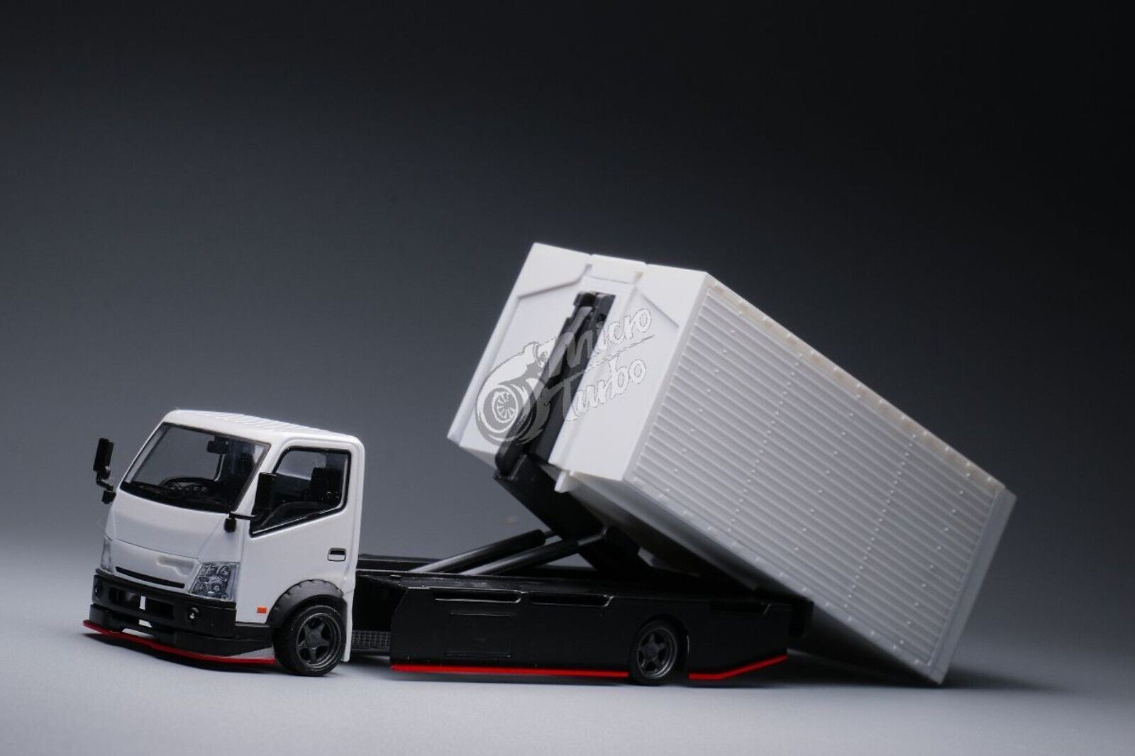 Micro Turbo Custom Truck Transporter Box White with Sticker 1:64