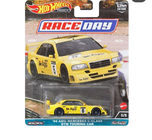 Hot Wheels Race Day 2023 94 AMG Mercedes C Class DTM Touring Car Yellow 1:64