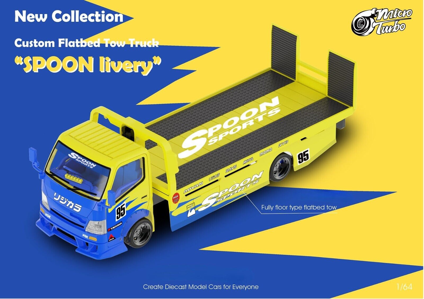Micro Turbo  Custom Tow Truck Spoon Yellow Blue 1:64