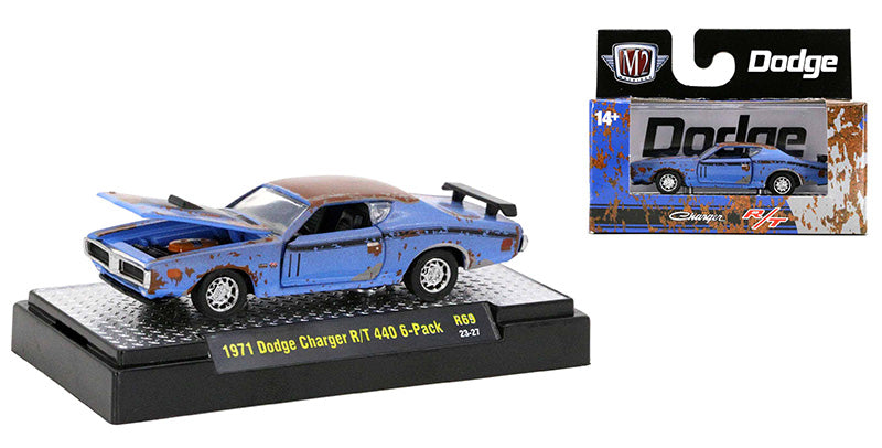 M2 Machines Auto-Thentics Release 69 1971 Dodge Charger R/T 440 6-Pack Rusty Blue 1:64