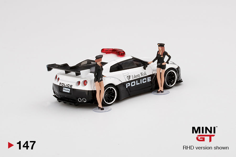Mini GT 147 Liberty Walk Police Nissan GTR with Figures 1:64