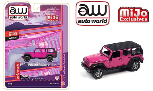 Auto World Mijo Exclusive 2018 Jeep Wrangler Rubicon Unlimited Pink 1:64