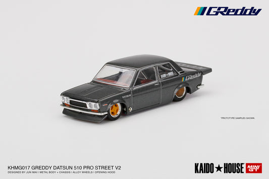 Mini GT Kaido House 017 Datsun 510 Pro Street Greddy Gun Metal Grey 1:64