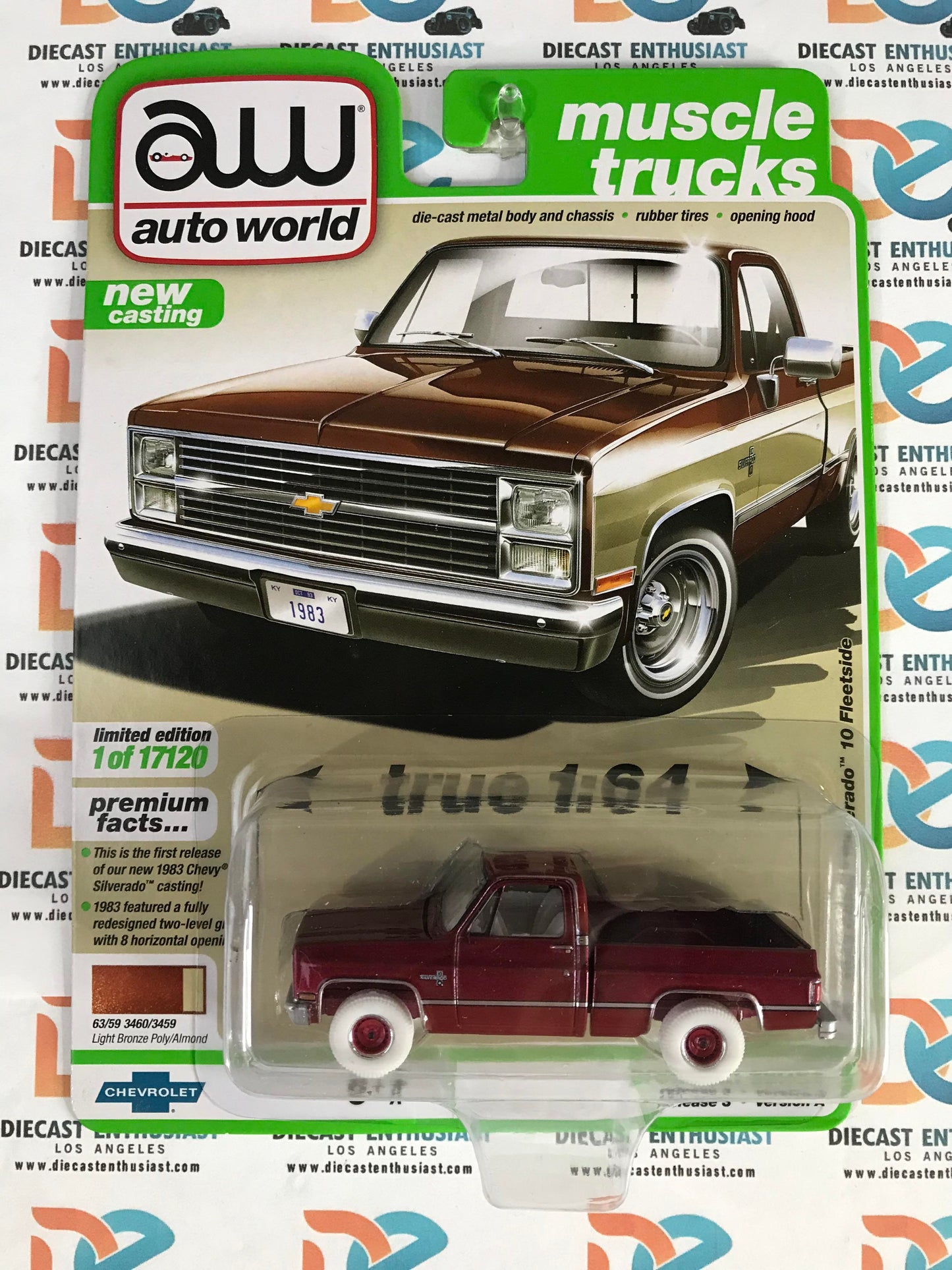 CHASE ULTRA RED Auto World 1983 Chevy Silverado 10 Pickup Truck Light Bronze Poly Almond 1:64