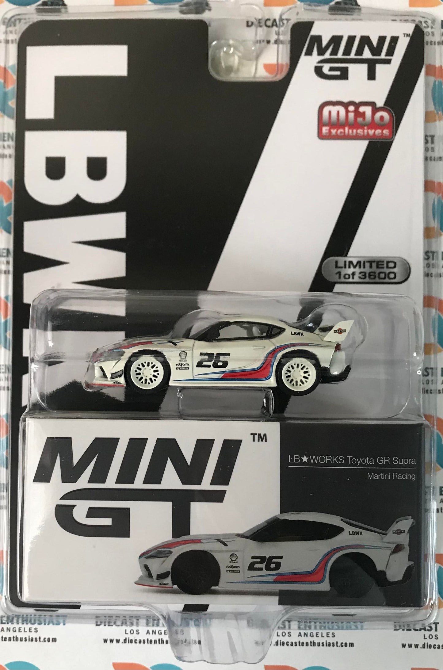 CHASE Mini GT Mijo Exclusive 296 LB WORKS Toyota GR Supra Martini Racing 1:64