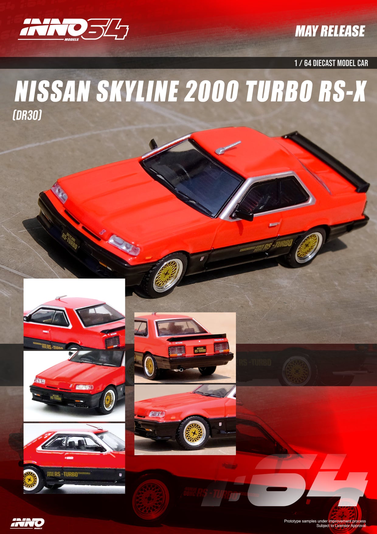 Inno64 Nissan Skyline 2000 Turbo RS X DR 30 Red Black 1:64