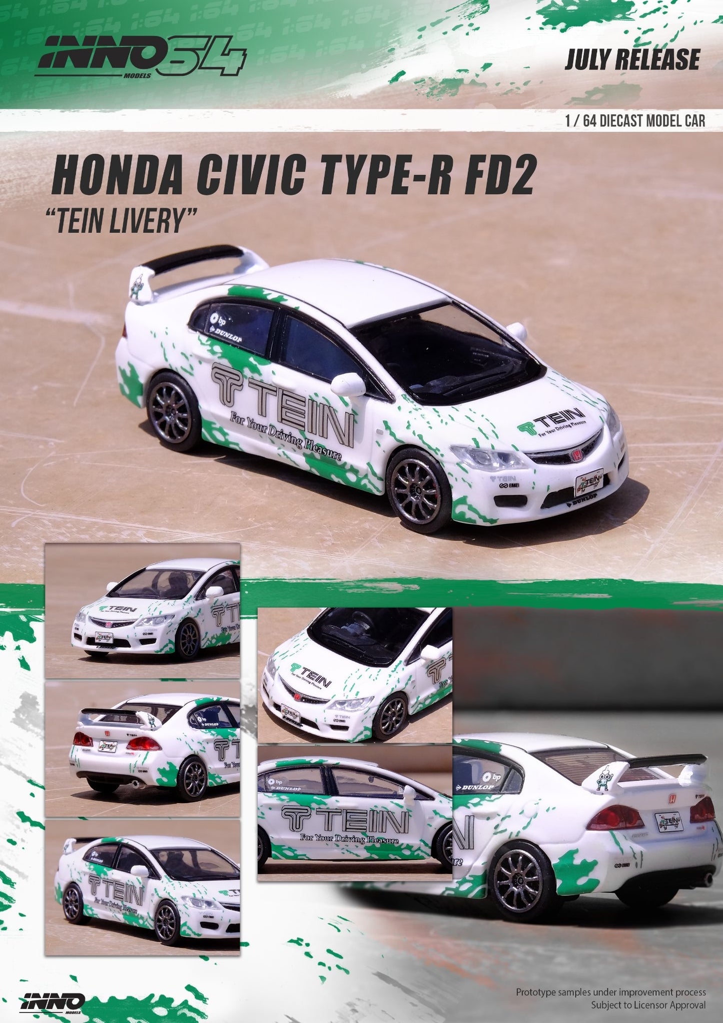 Inno64 Honda Civic Type R FD2 Tein White 1:64