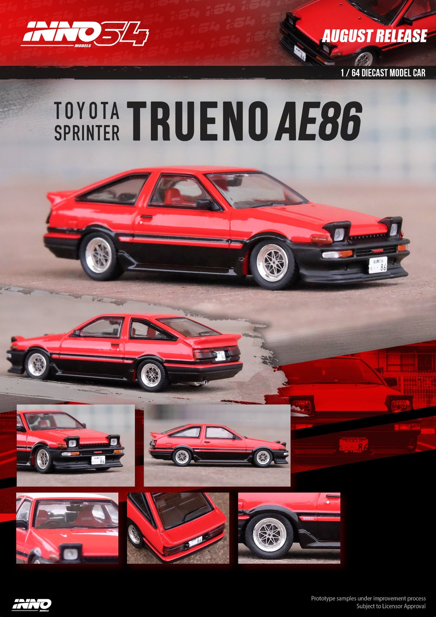 Inno64 Toyota Sprinter Trueno AE86 Red Black 1:64