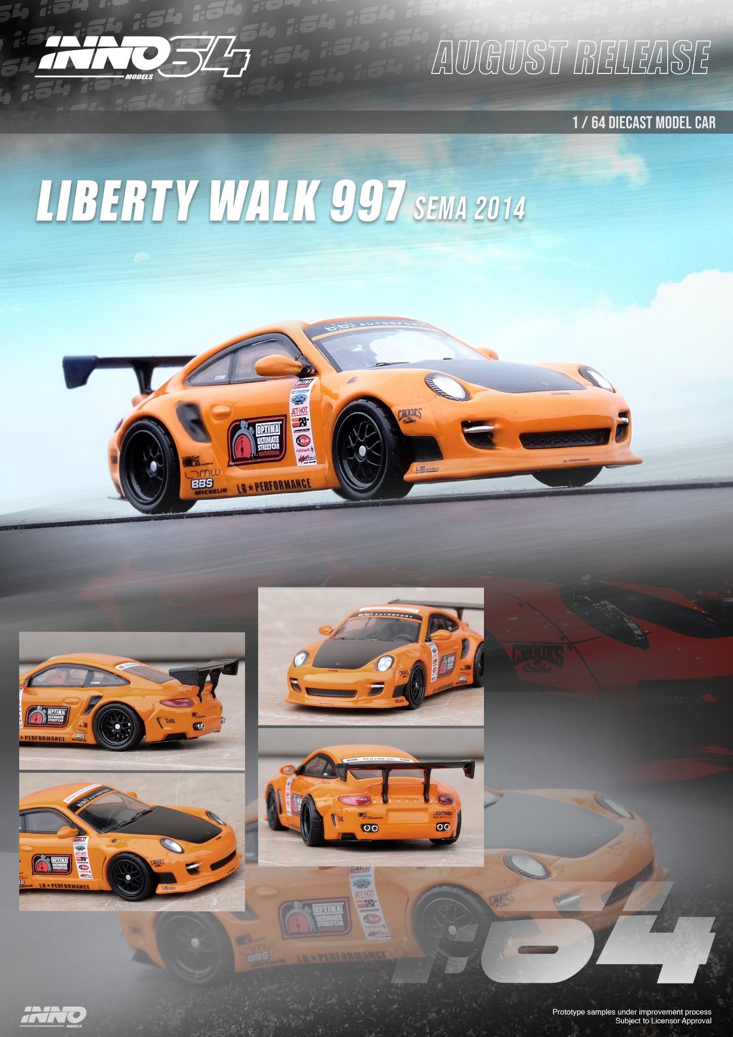 Inno64 Libertywalk Porsche 997 SEMA 2014 Orange 1:64