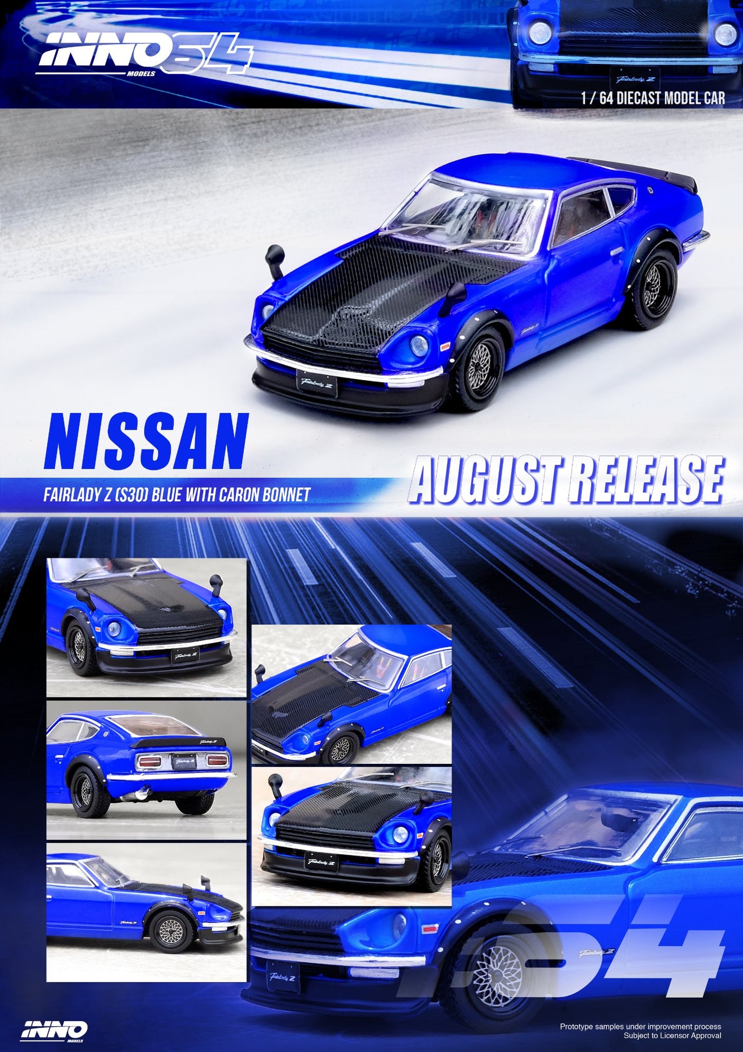 Inno64 Nissan Fairlady Z S30 Blue Black Carbon 1:64