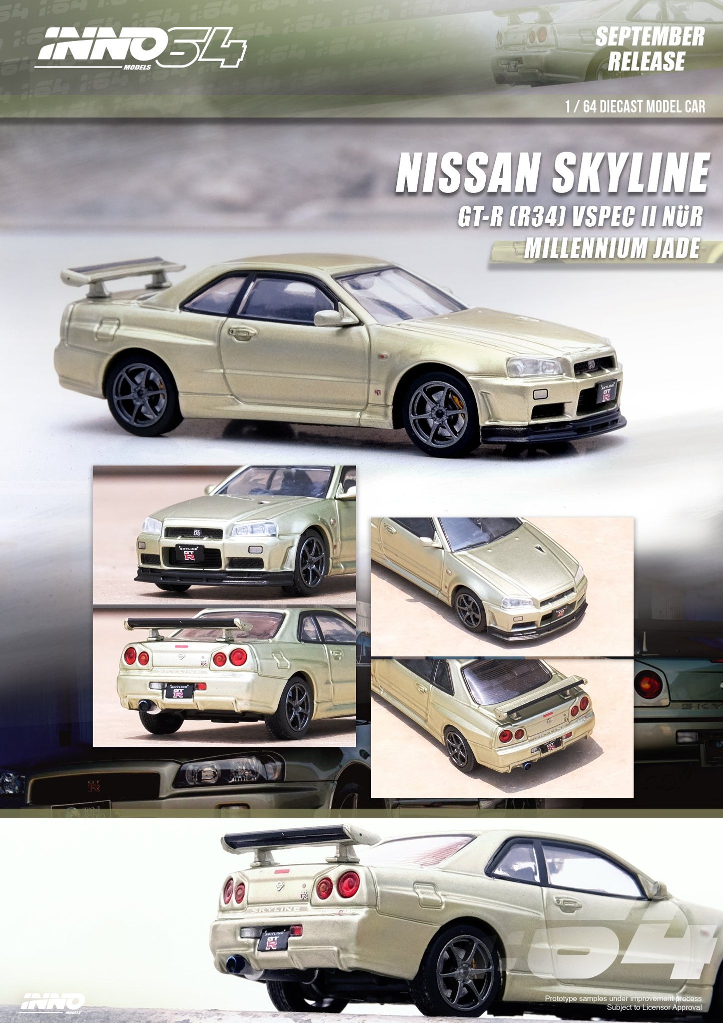 Inno64 Nissan Skyline GTR R34 Vspec II Nur Millenium Jade 1:64