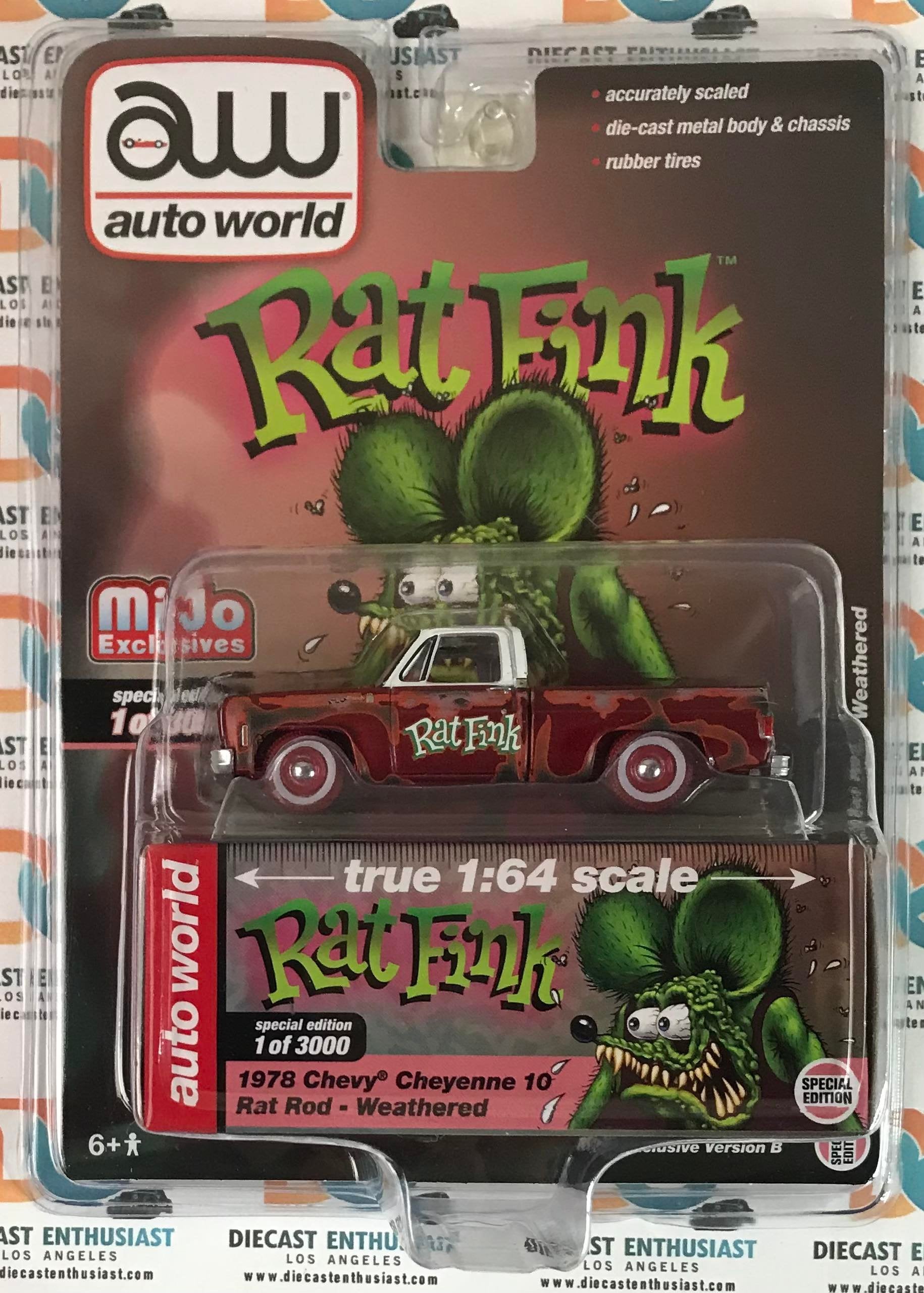 CHASE Auto World Mijo Exclusives Rat Fink 1978 Chevy Cheyenne 10 Rat Rod &  Weathered 1:64