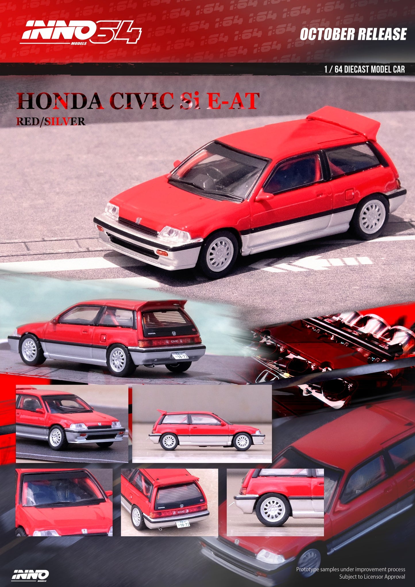 Inno64 Honda Civic Si E AT Red Silver 1:64