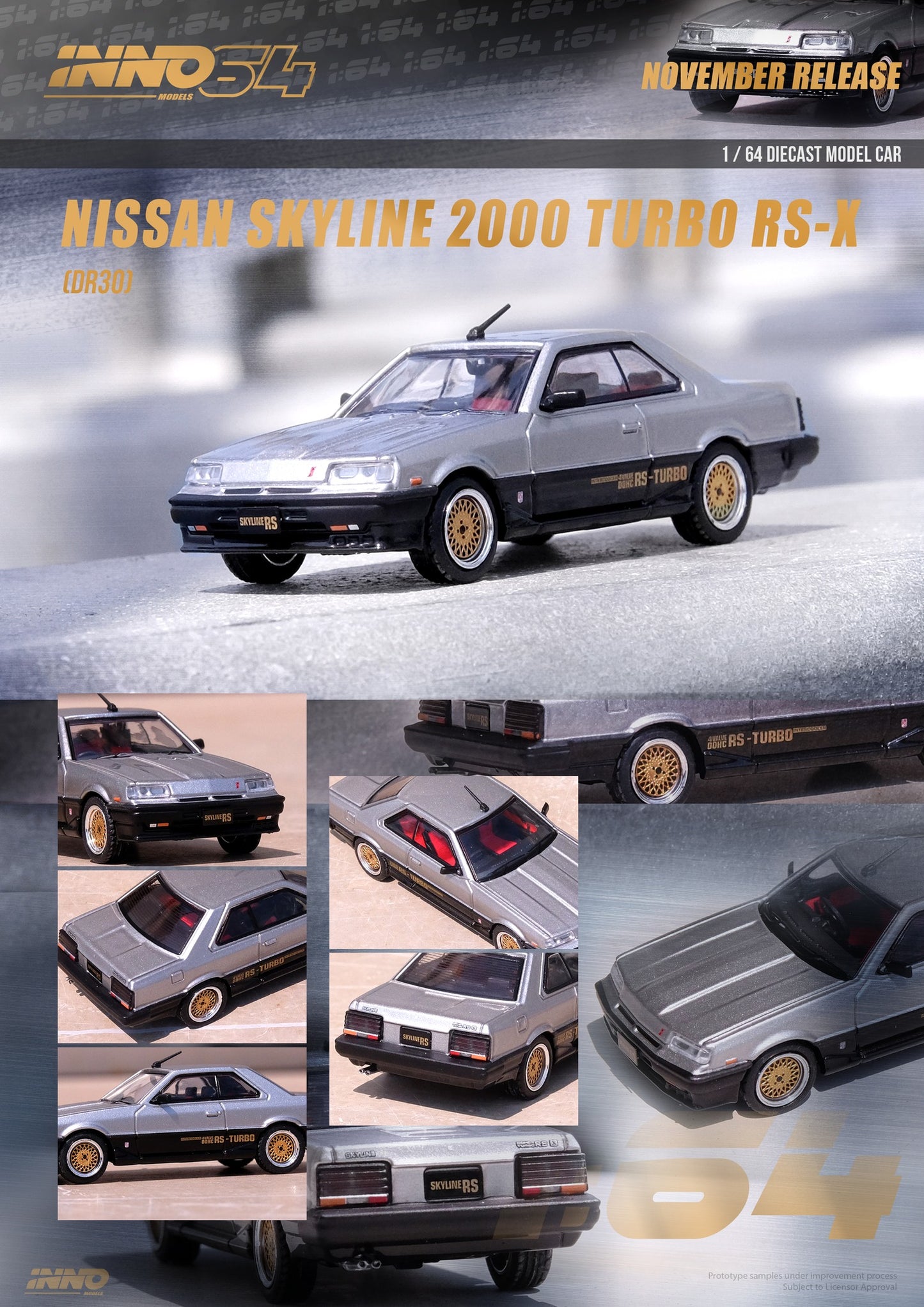 Inno64 Nissan Skyline 2000 Turbo RS X DR 30 Silver Black 1:64