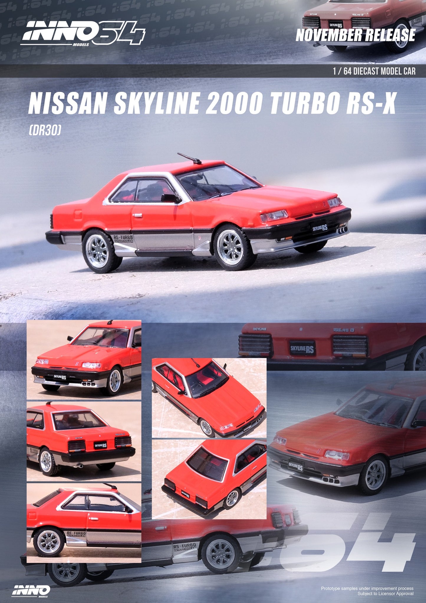 Inno64 Nissan Skyline 2000 Turbo RS X DR30 Red Silver 1:64