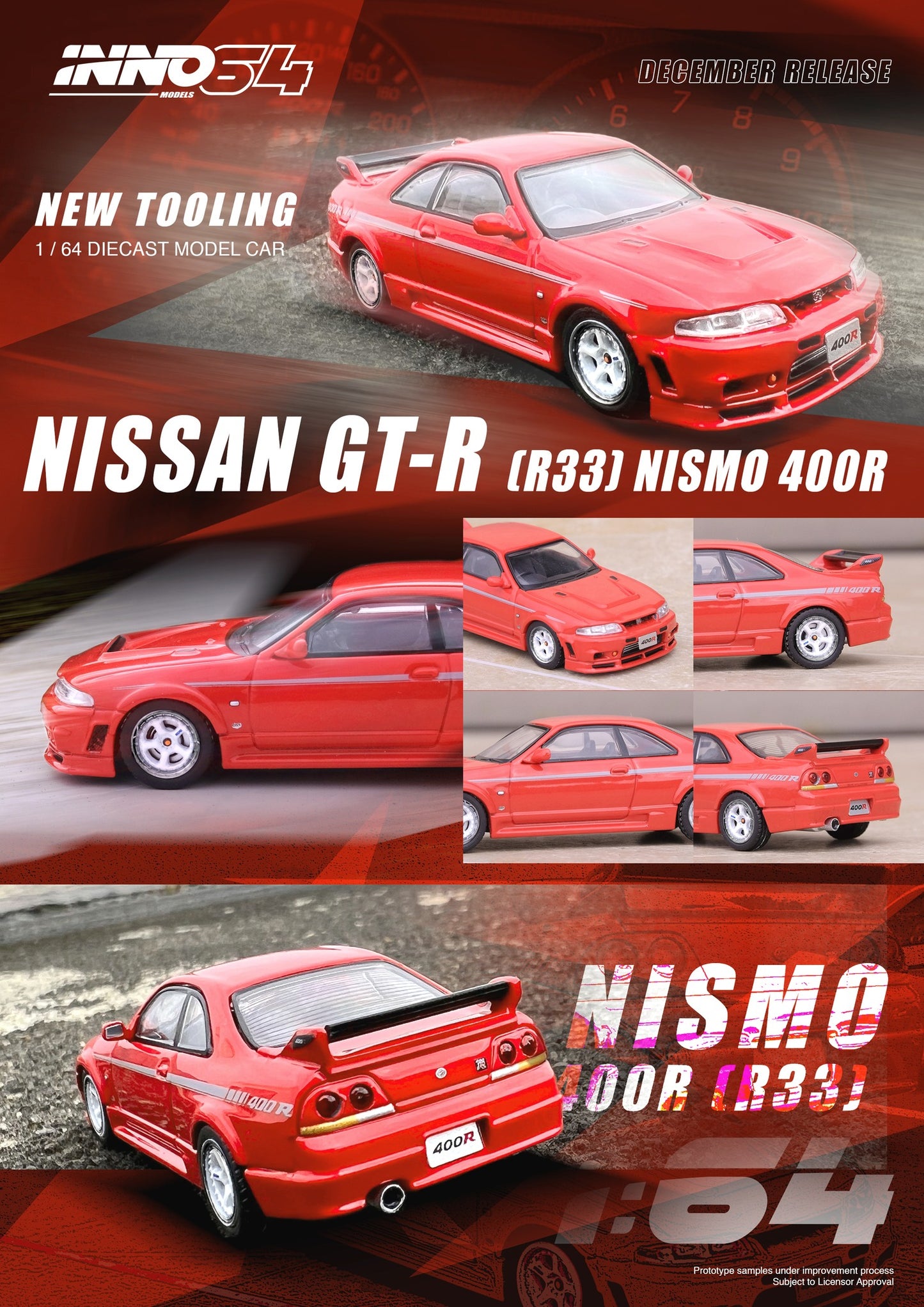 Inno64 Nissan Skyline GTR R33 Nismo 400R Super Clear Red II 1:64